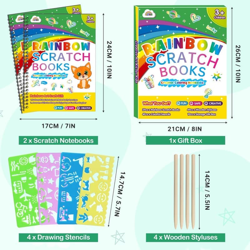 Rainbow Scratch Art Set for Kids - 2 Pack Black Magic Supplies