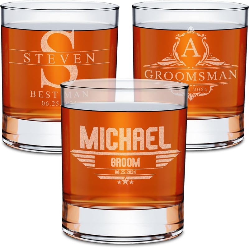 Personalized Groomsmen Whiskey Glass - Custom Engraved 11 oz