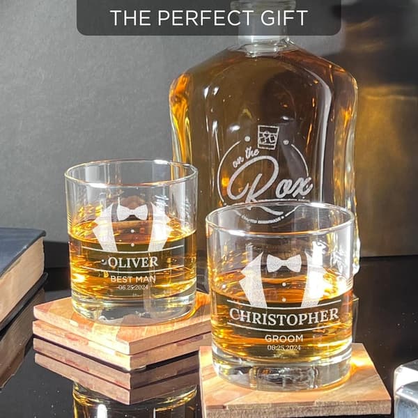 Personalized Groomsmen Whiskey Glass - Custom Engraved 11 oz