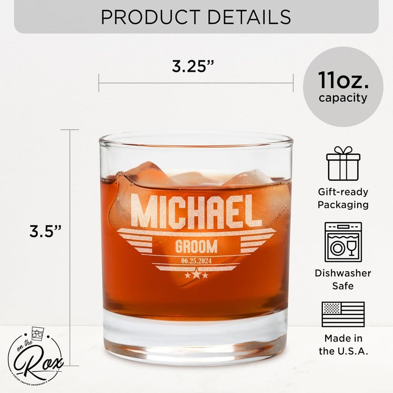 Personalized Groomsmen Whiskey Glass - Custom Engraved 11 oz