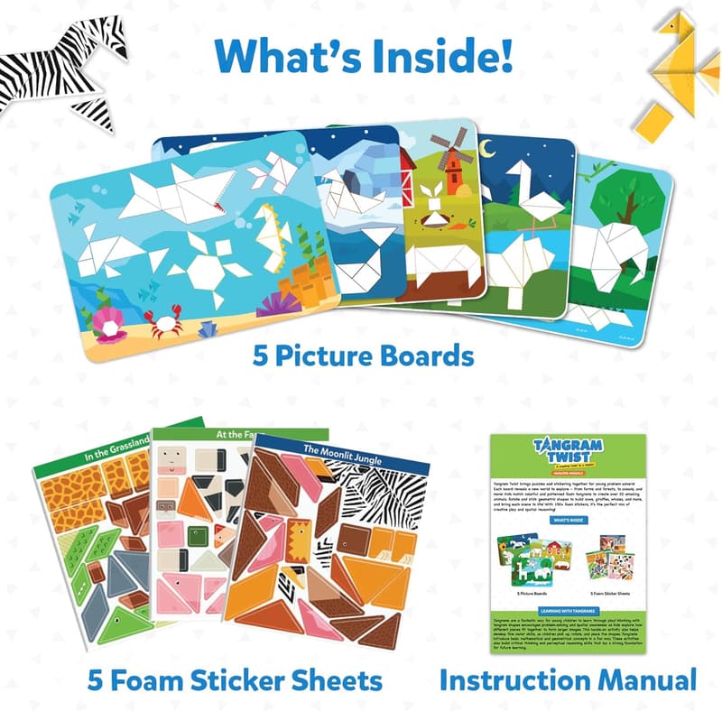 Educational Tangram Sticker Puzzles for Kids Ages 4-7