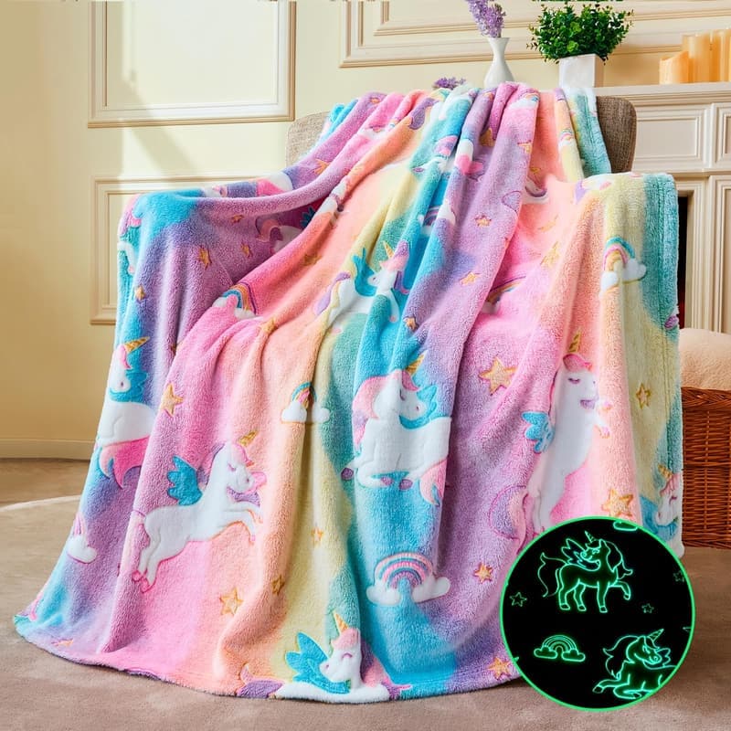 Unicorn Glow-in-the-Dark Blanket for Girls, 50