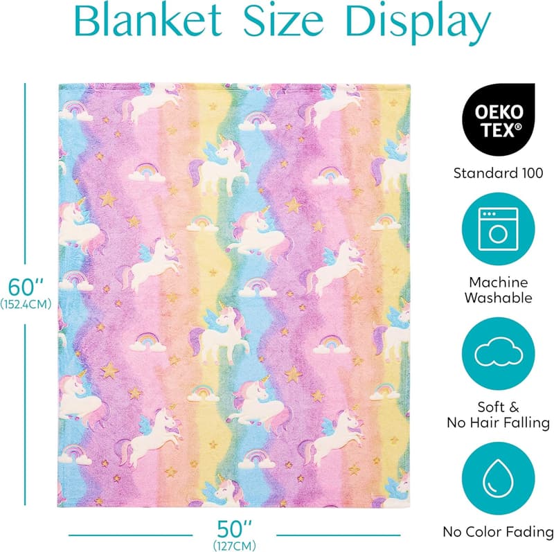 Unicorn Glow-in-the-Dark Blanket for Girls, 50