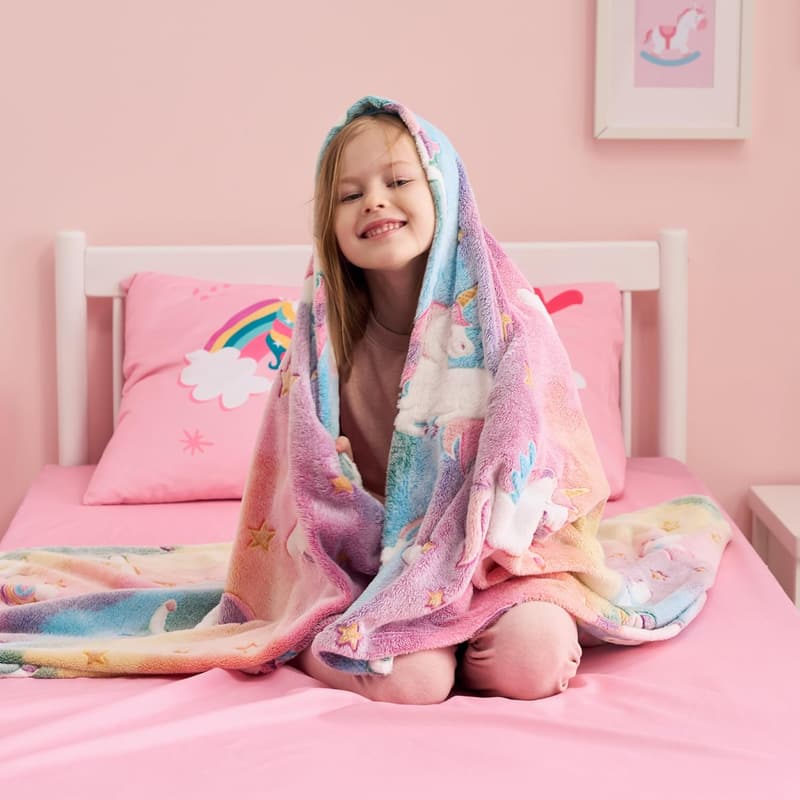 Unicorn Glow-in-the-Dark Blanket for Girls, 50