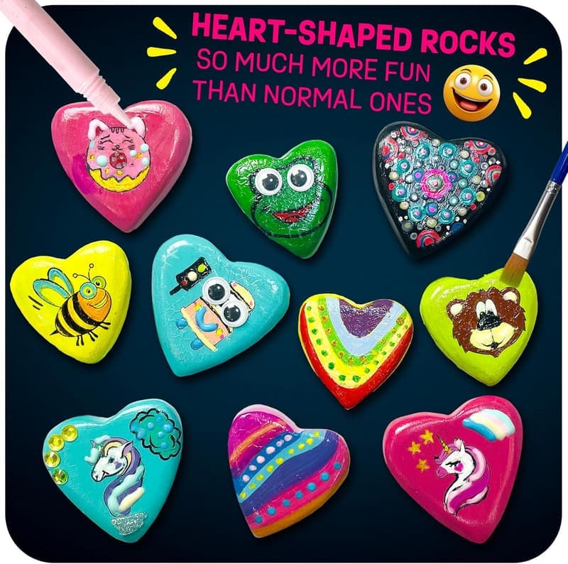 Glow-in-the-Dark Hearts Rock Painting Kit for Girls 4-12