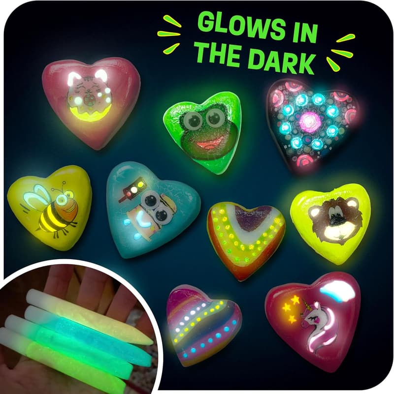 Glow-in-the-Dark Hearts Rock Painting Kit for Girls 4-12