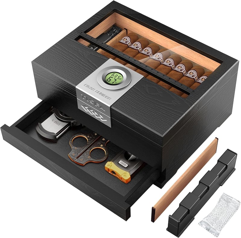 Cedar Wood Cigar Humidor with Digital Hygrometer and Accessories