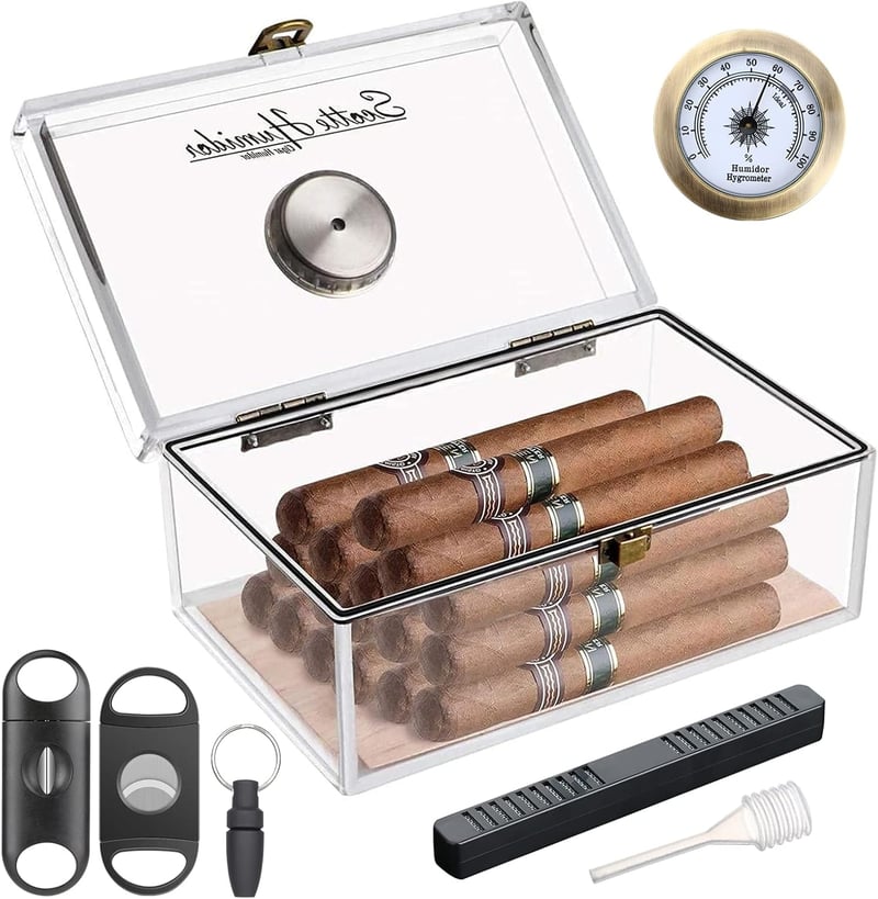 Cigar Humidor Jar with Humidifier & Hygrometer - Holds 20 Cigars