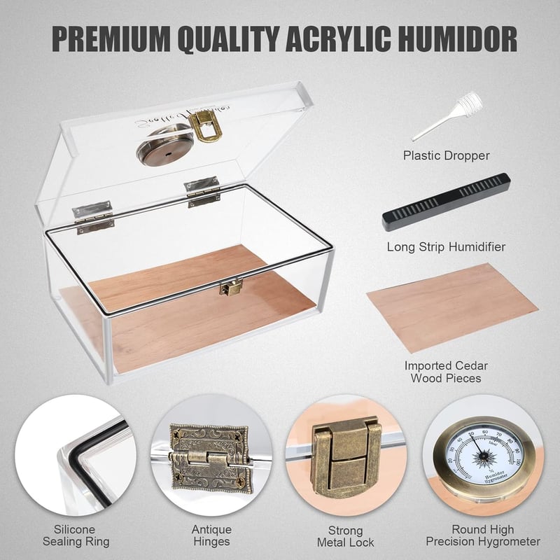 Cigar Humidor Jar with Humidifier & Hygrometer - Holds 20 Cigars