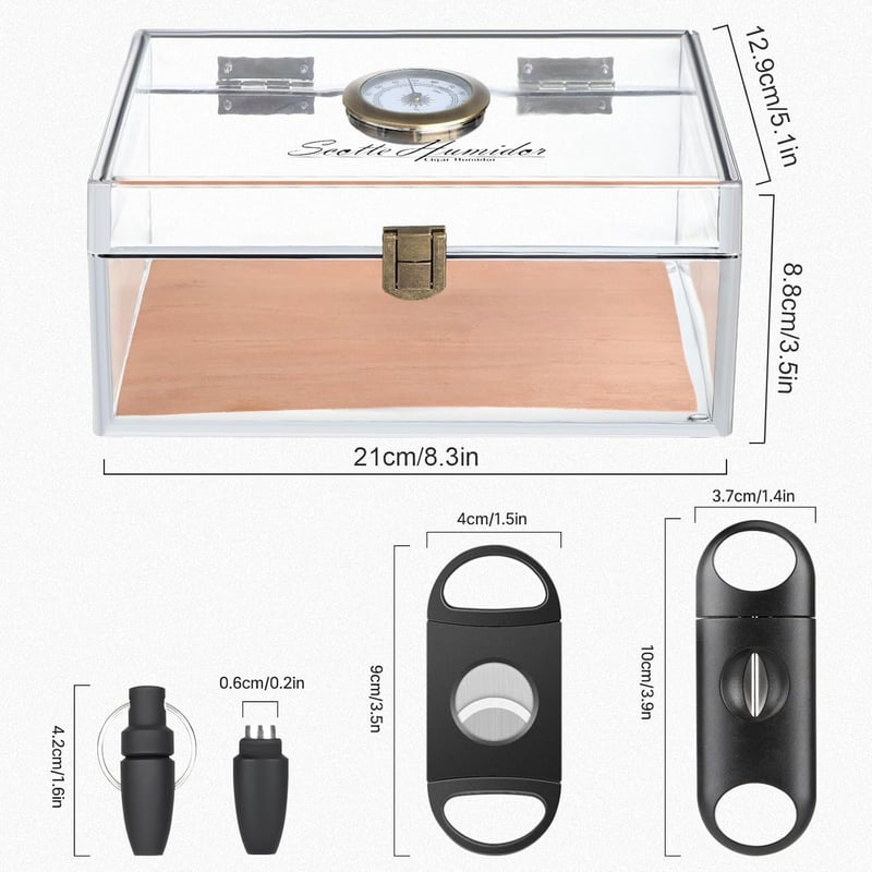 Cigar Humidor Jar with Humidifier & Hygrometer - Holds 20 Cigars