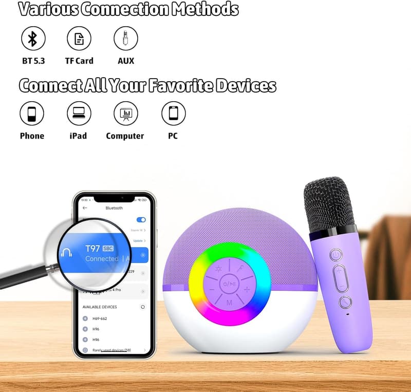 Bluetooth Karaoke Microphone with 2 Wireless Mics - Kids' Gift
