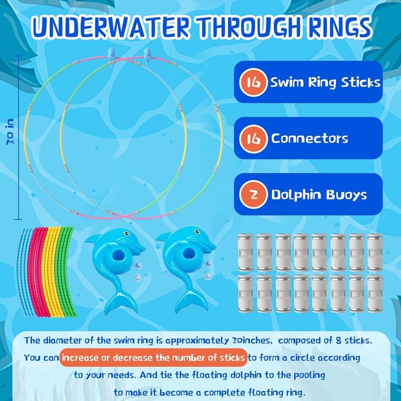 Kids' Swim Thru Rings - Diving Practice Pool Toys Ages 4-12