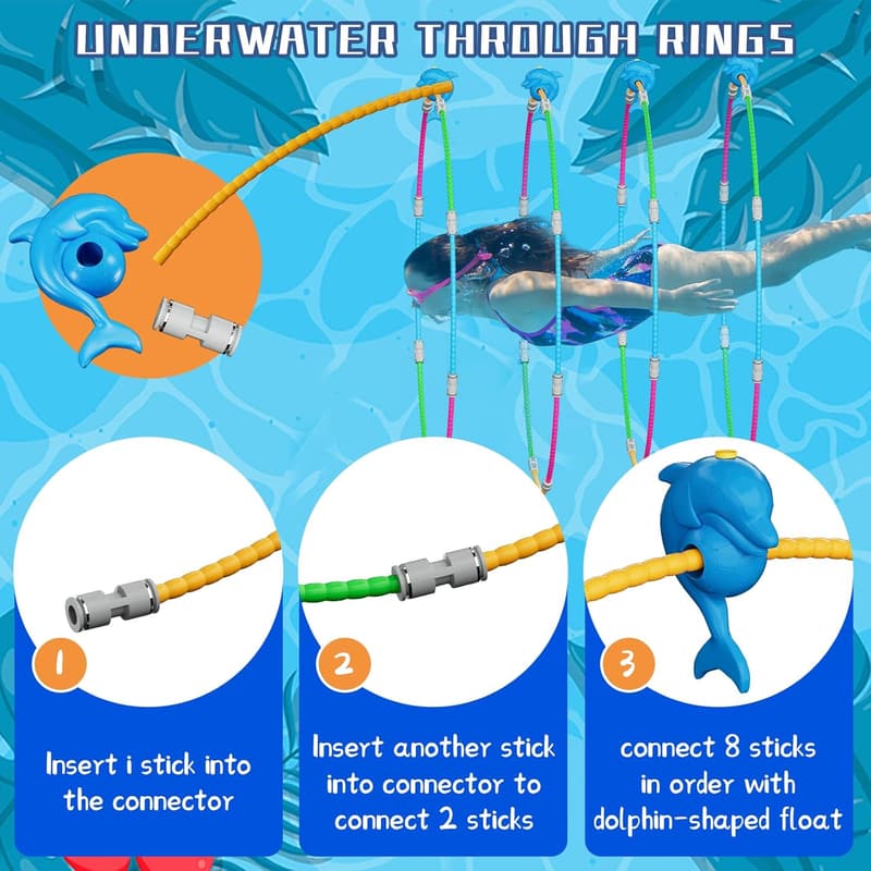 Kids' Swim Thru Rings - Diving Practice Pool Toys Ages 4-12