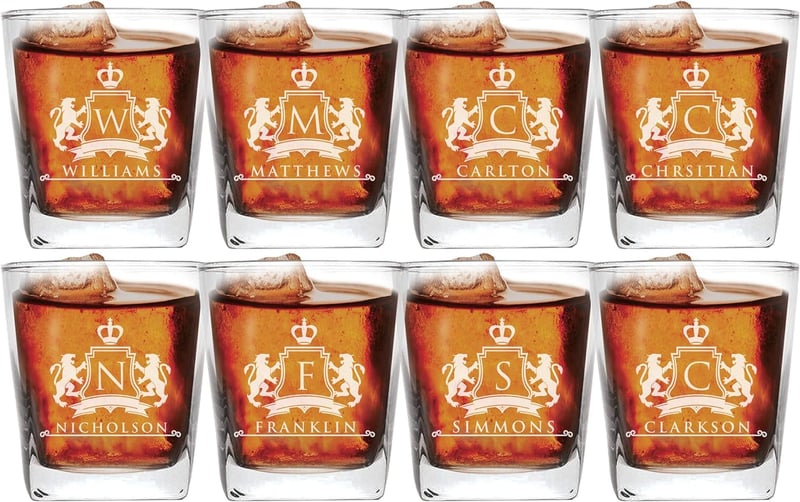 Custom Engraved Lion Whiskey Glasses Set for Wedding Party