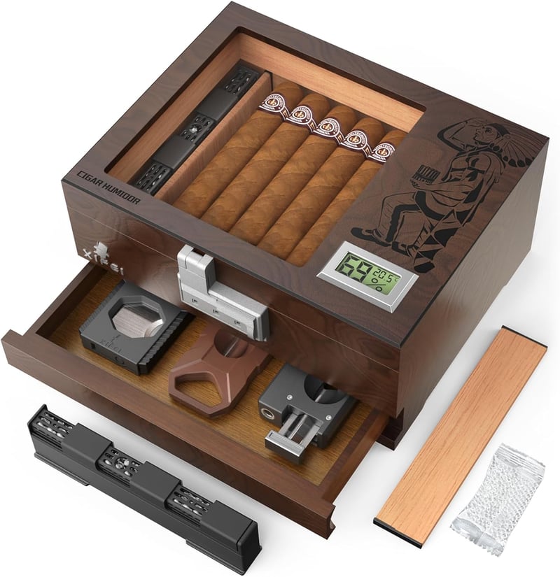 Cedar Wood Cigar Humidor with Digital Hygrometer & Lock