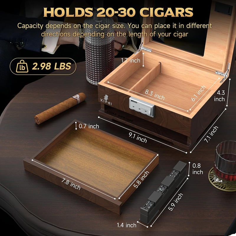 Cedar Wood Cigar Humidor with Digital Hygrometer & Lock