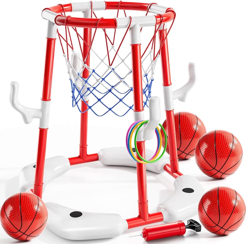 Floating Pool Basketball Game Set with 4 Balls & Pump for Kids