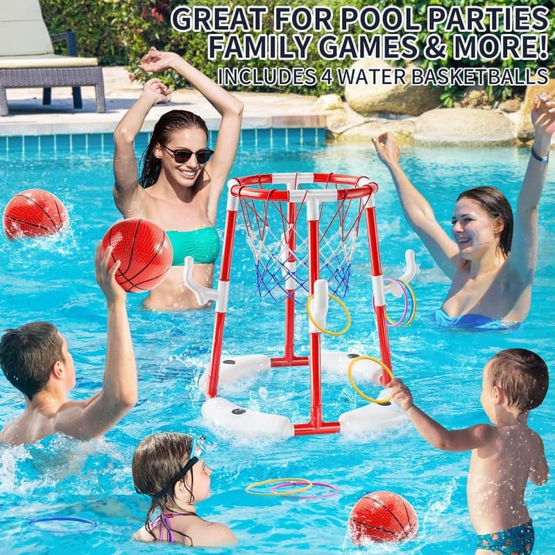 Floating Pool Basketball Game Set with 4 Balls & Pump for Kids