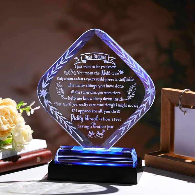 Personalized LED Glass Plaque - Meaningful Gift for Brother