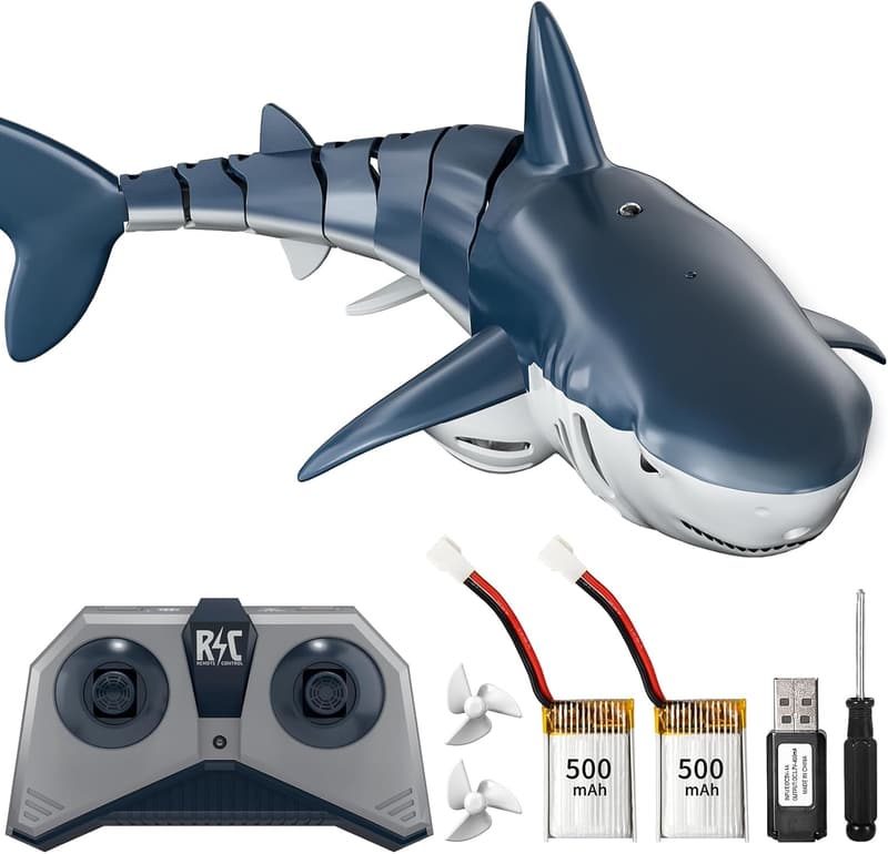 Remote Control Shark Toy - 1:18 Scale with Light & Spray