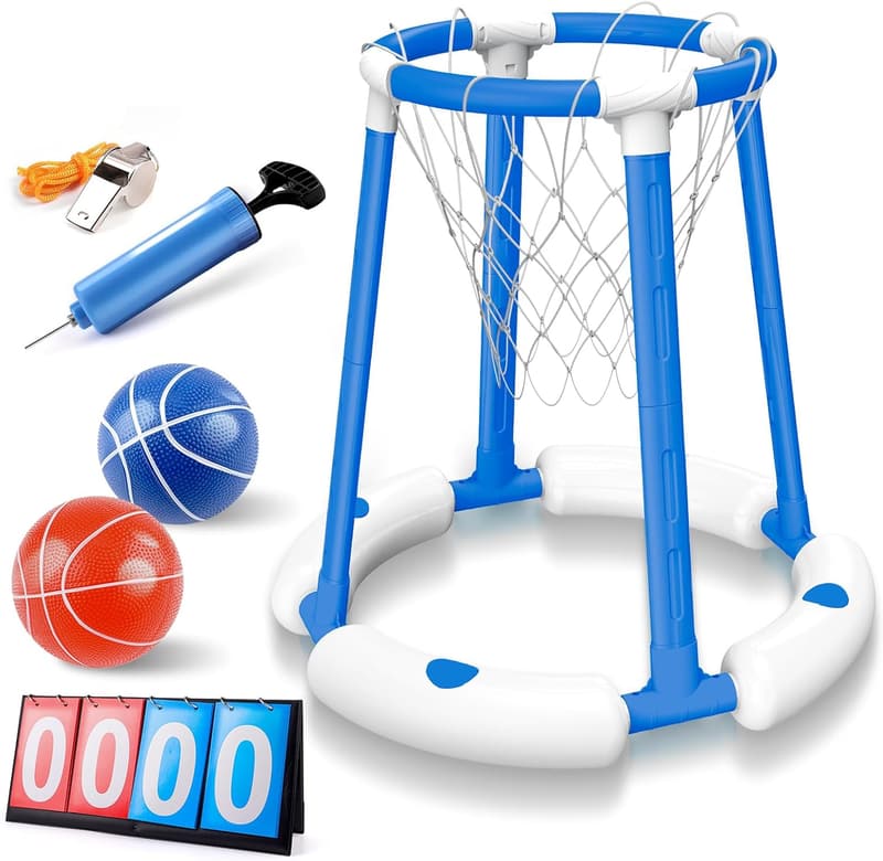 Floating Pool Basketball Game Set with Scoreboard & Whistle