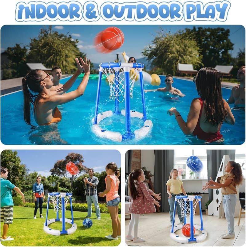 Floating Pool Basketball Game Set with Scoreboard & Whistle