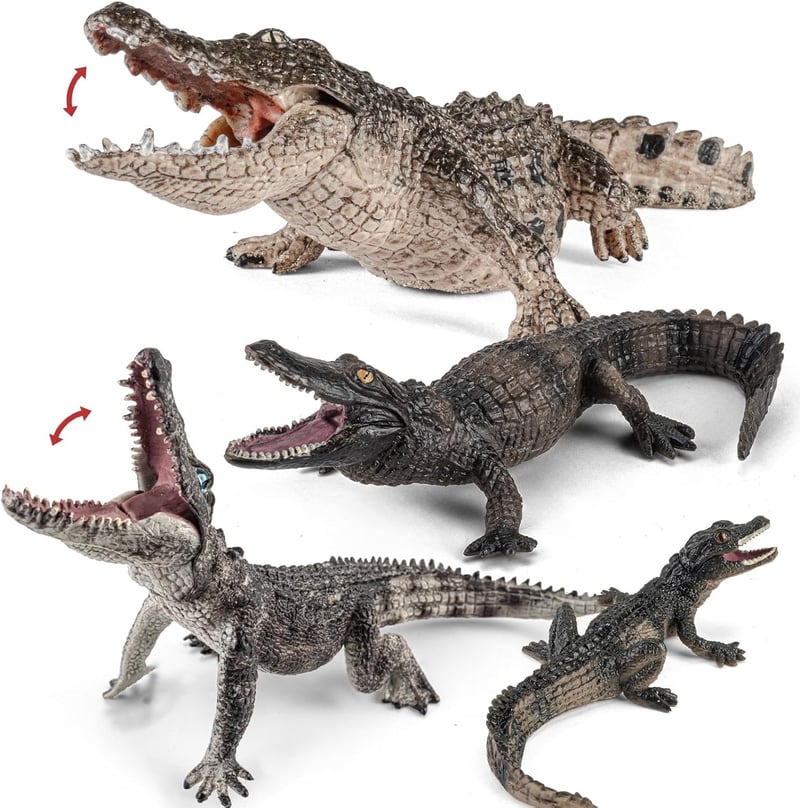 Safari Crocodile Animal Toy Set - 4 Plastic Figures for Kids