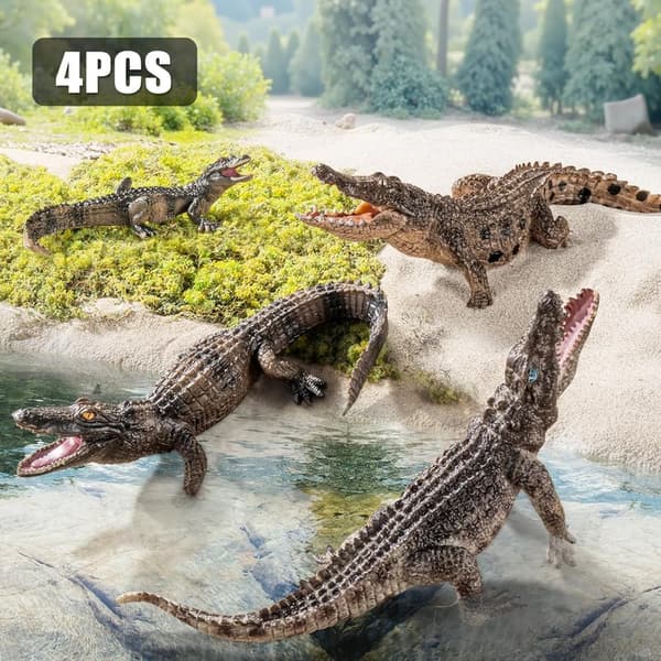 Safari Crocodile Animal Toy Set - 4 Plastic Figures for Kids