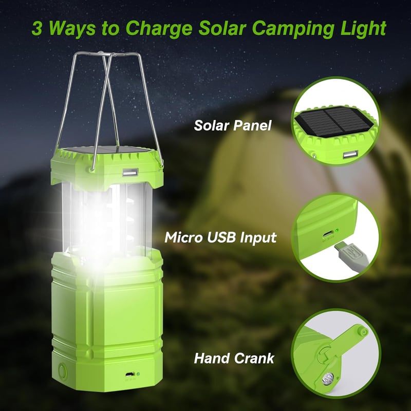 Portable Solar Camping Lantern with 3000mAh Battery, LED Light