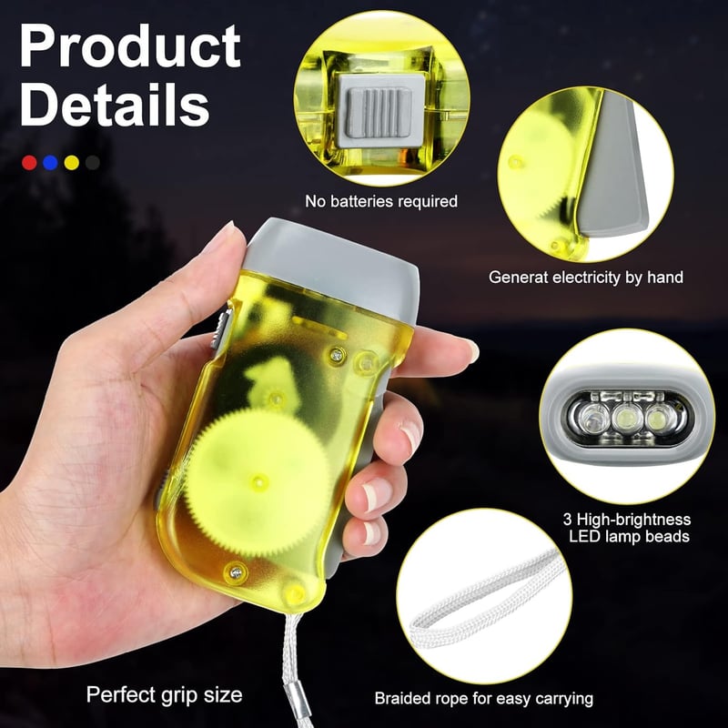Manual Crank Flashlight with 3 LEDs – Power Outage & Camping Gift