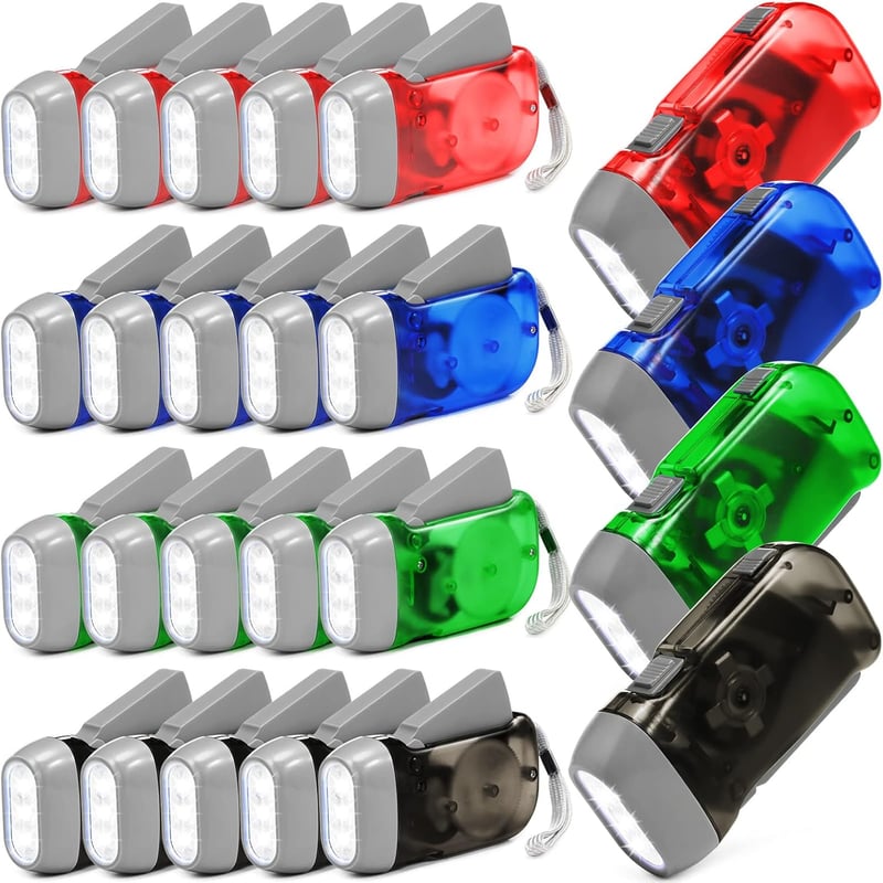 Self-Powered Hand Crank LED Flashlights - 24-Pack for Emergencies