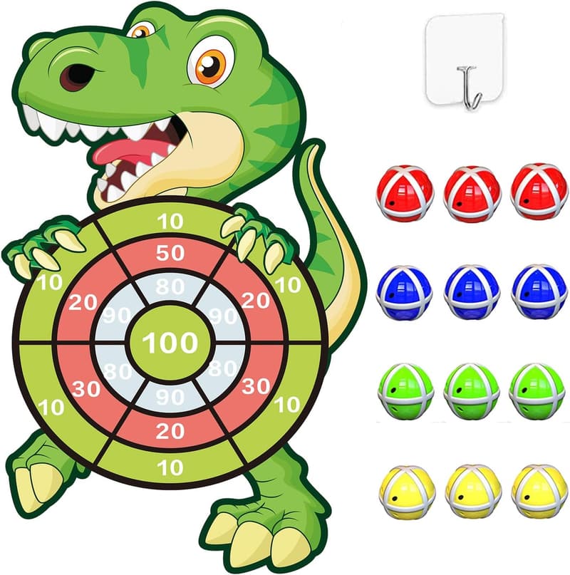 Dinosaur Dart Board Game Set for Kids 3-8 - 12 Sticky Balls