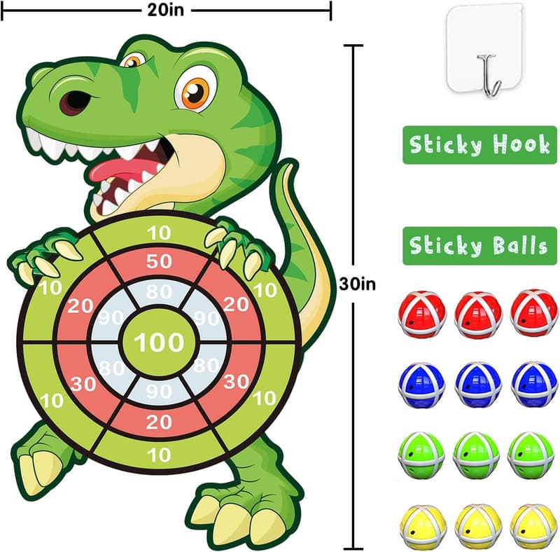 Dinosaur Dart Board Game Set for Kids 3-8 - 12 Sticky Balls