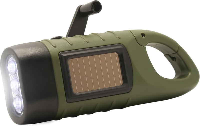 Solar Powered Hand Crank LED Flashlight for Camping & Sports