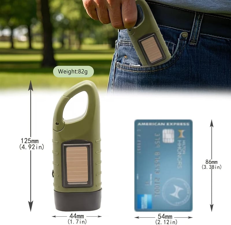 Solar Powered Hand Crank LED Flashlight for Camping & Sports