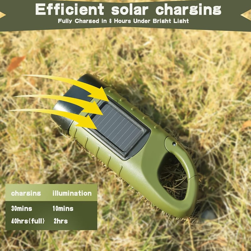Solar Powered Hand Crank LED Flashlight for Camping & Sports