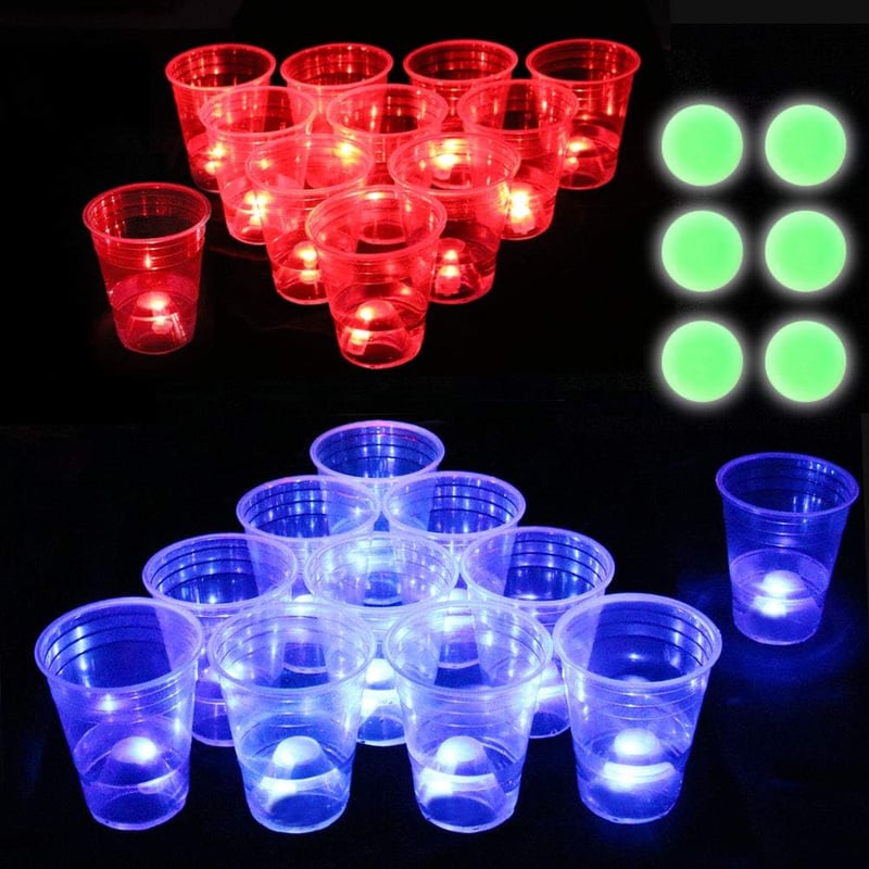 LED Glow-in-the-Dark Beer Pong Set for Parties, 22 Pieces