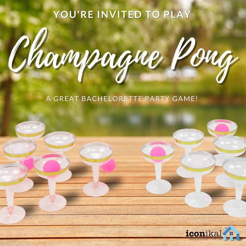 Champagne Pong Party Set - 12 Gold Cups, 9 Pink Balls