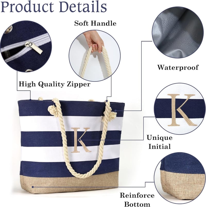 Women's Waterproof Canvas Beach Tote Bag - Travel Essential