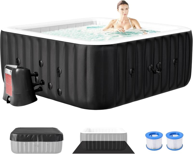 Portable 4-6 Person Inflatable Hot Tub with 130 Air Jets