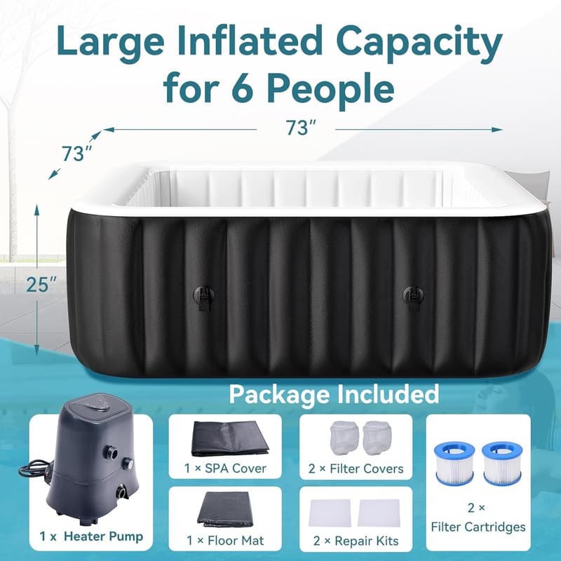 Portable 4-6 Person Inflatable Hot Tub with 130 Air Jets