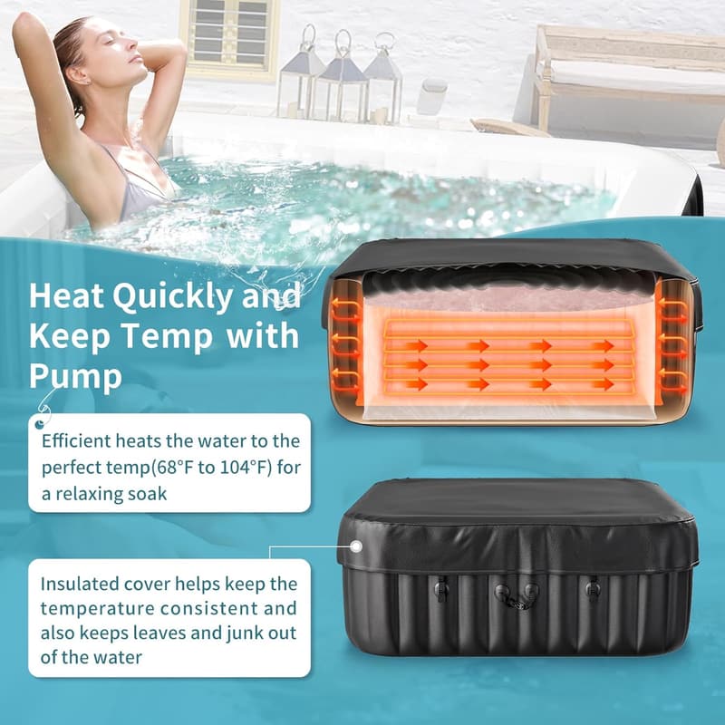 Portable 4-6 Person Inflatable Hot Tub with 130 Air Jets