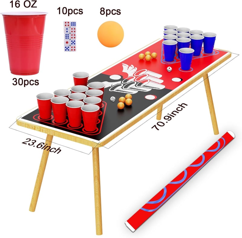 Beer Pong Table Mat Set with Cups & Balls for Adult Parties