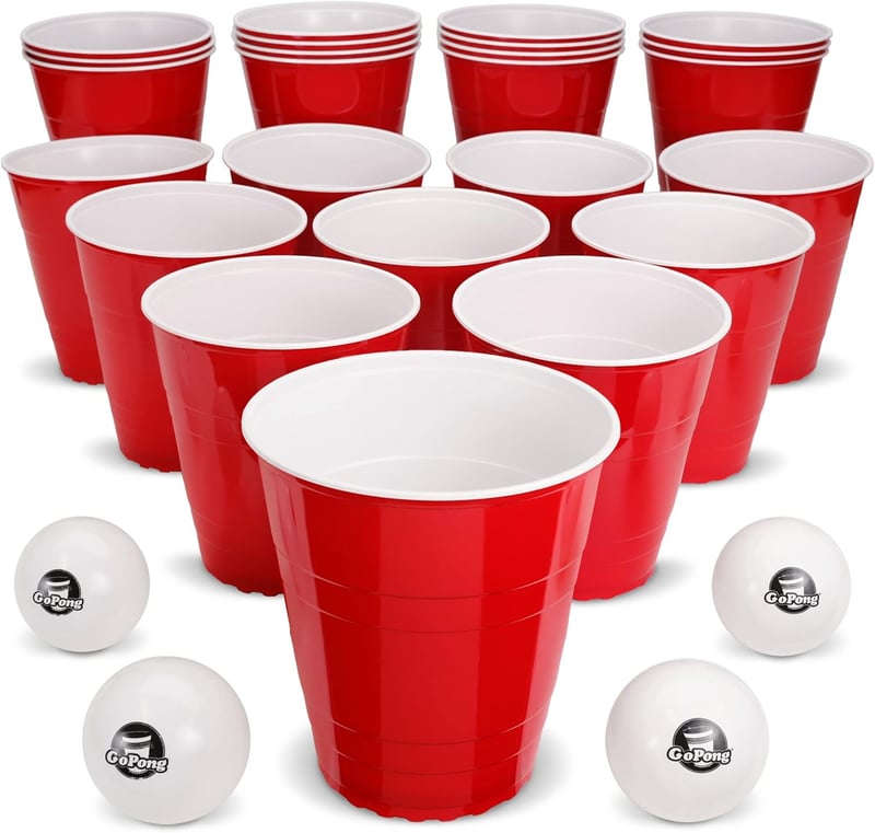 Giant Yard Pong Drinking Game – 24 Heavy Duty Cups & 4 Balls
