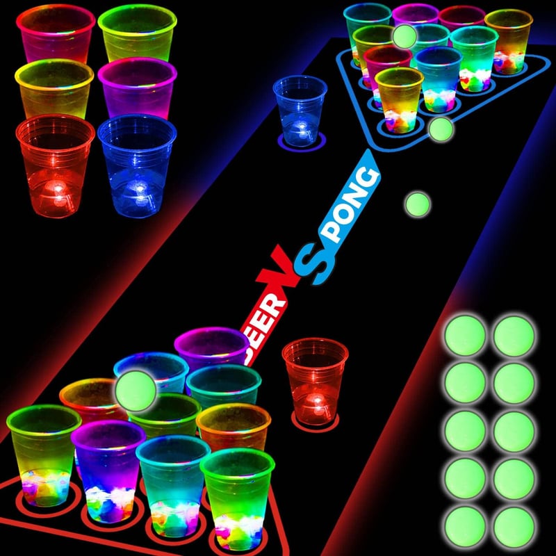 Glow in the Dark Beer Pong Set with 45 Cups for Parties
