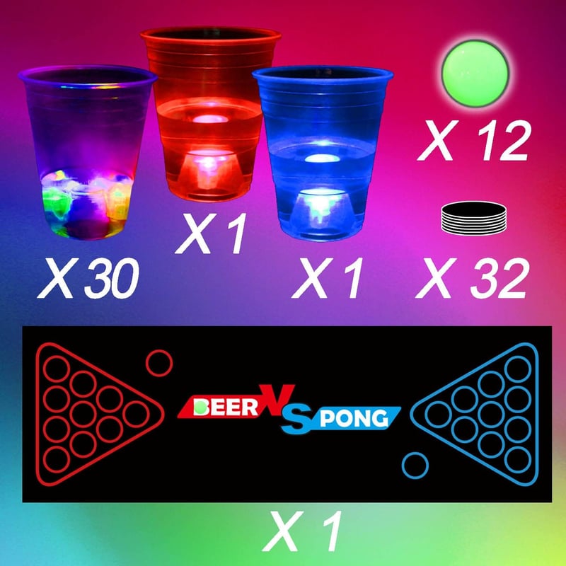 Glow in the Dark Beer Pong Set with 45 Cups for Parties