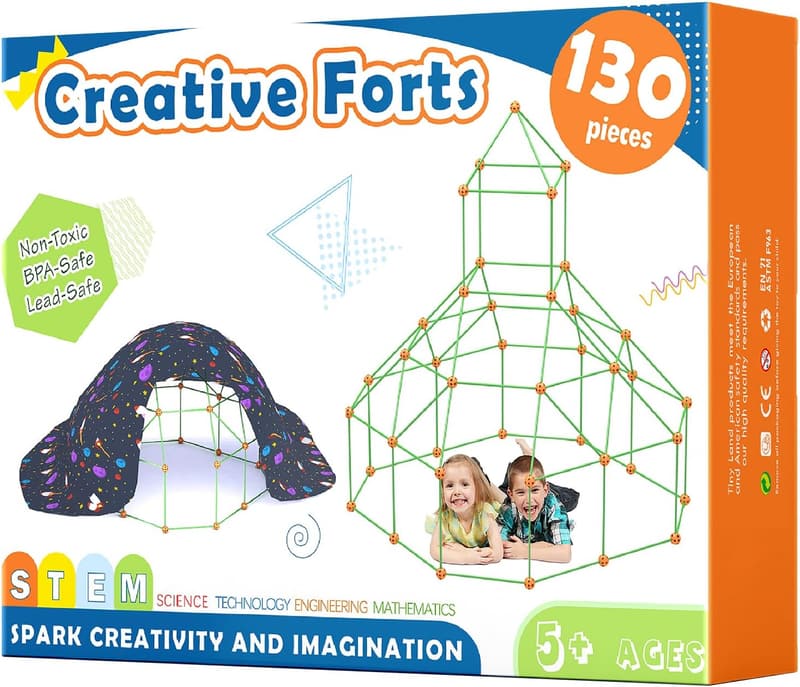 Creative Fort Building Kit for Kids Age 5-8 - 86 Rods & 44 Balls