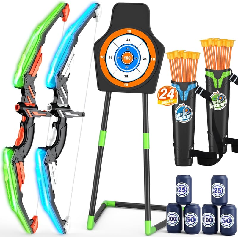 LED Light Up Archery Set with Target & Arrows for Kids Ages 4-8