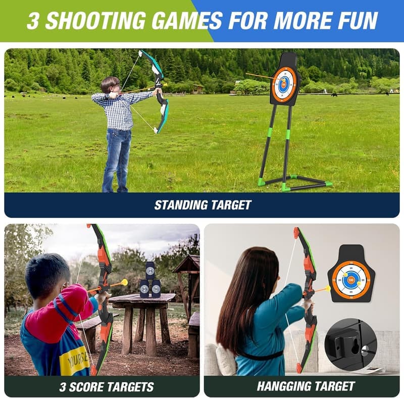 LED Light Up Archery Set with Target & Arrows for Kids Ages 4-8