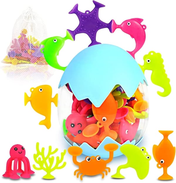 Ocean Animal Bath Toys Set for Toddlers - 18 Pcs Silicone Cups